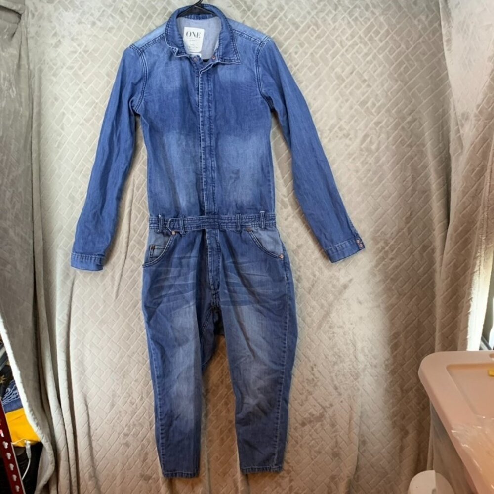 One Teaspoon Urban Outfitters Womens XS Denim Jumpsuit Blue Long Sleeve Skinny